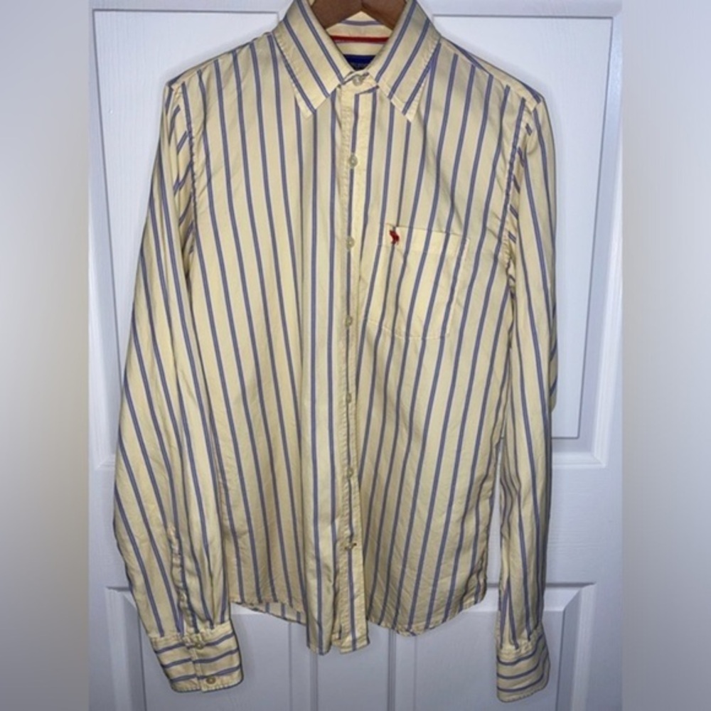 Abercrombie & Fitch Yellow Shirt with Stripes, 100% Cotton, Classic, Preppy